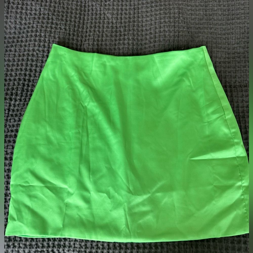 White fox green satin mini skirt size medium